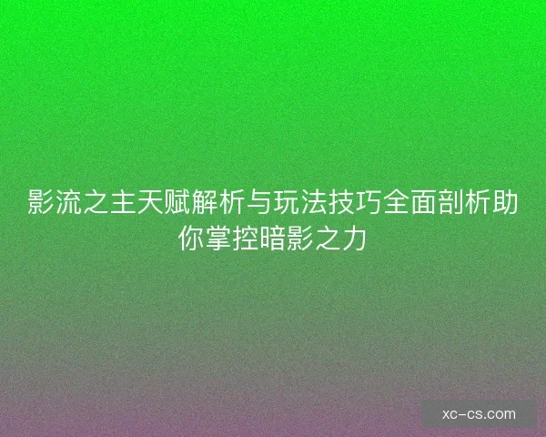 影流之主天赋解析与玩法技巧全面剖析助你掌控暗影之力
