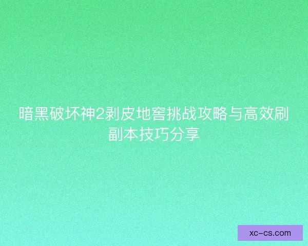 暗黑破坏神2剥皮地窖挑战攻略与高效刷副本技巧分享