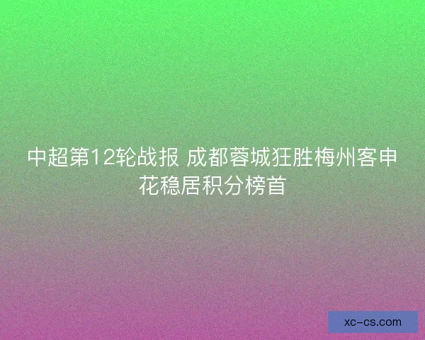 中超第12轮战报 成都蓉城狂胜梅州客申花稳居积分榜首